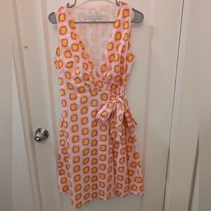 Lesley Evers Wrap Dress 100% Cotton Geometric Mod Colorful Tie V-neck Size M